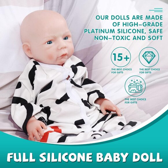 🆕18 inch Full Body Platinum Silicone Bald Baby Dolls Opened Eyes Newborn Boy - Picture 4 of 8
